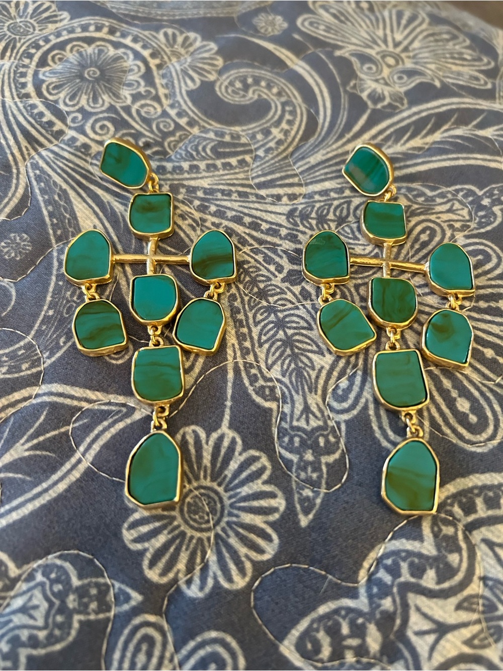 Anthropologie Gold-Tone Teal Green Multi-Stone Dangle Earrings
